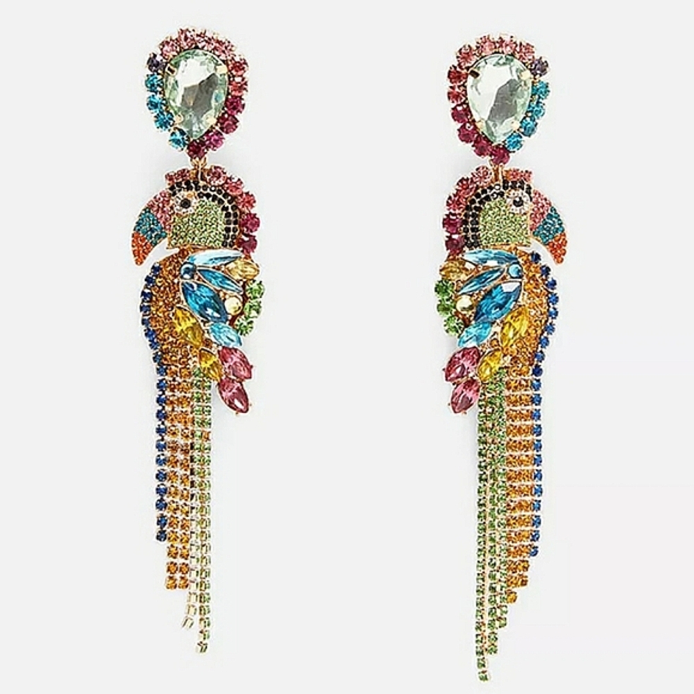 New glamorous colorful parrot bird earrings, multi-colour - Picture 4 of 7